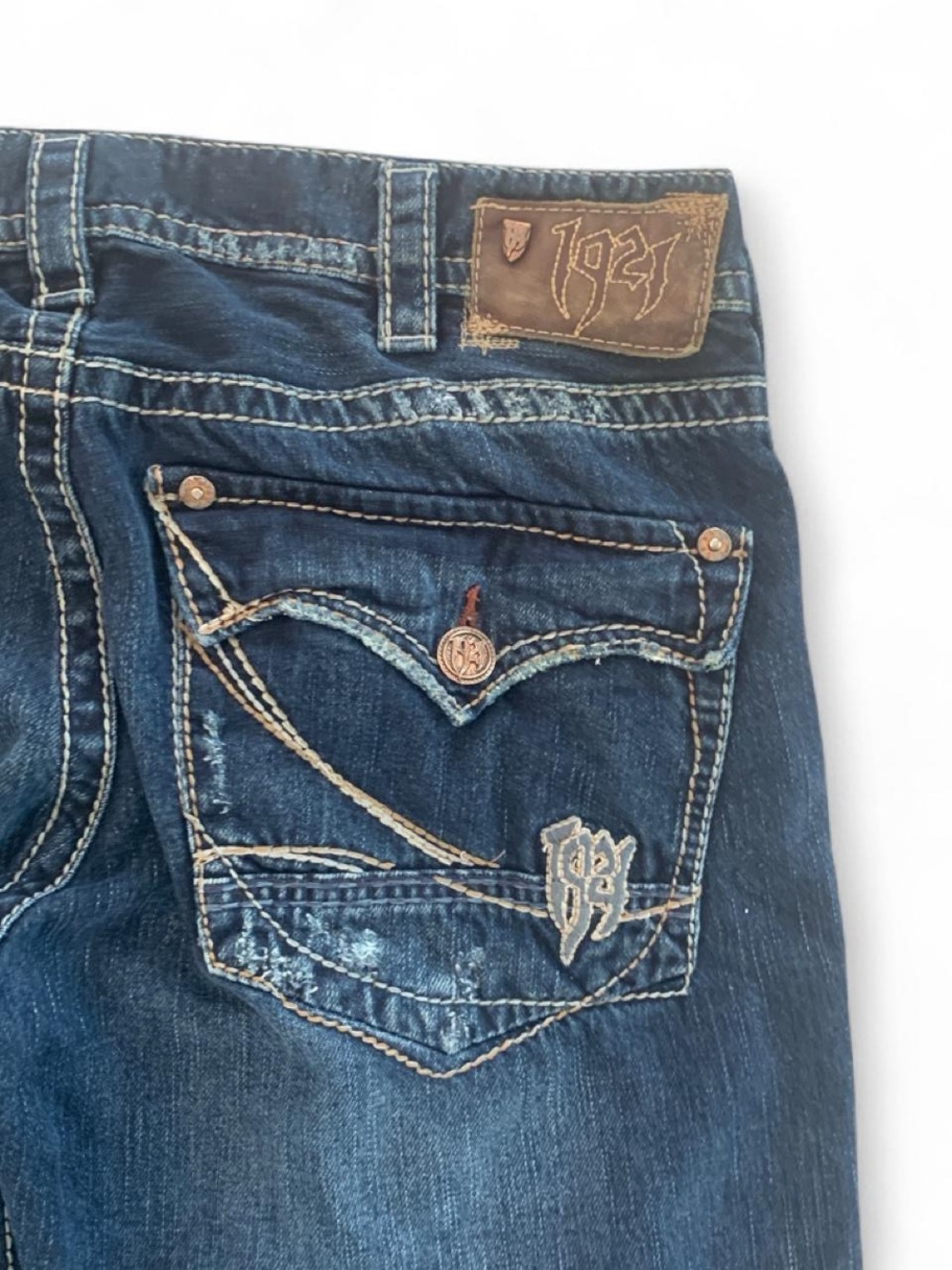 Early 2000s grunge 1921 western globe works dark wash bootcut jeans - Picture 6 of 8